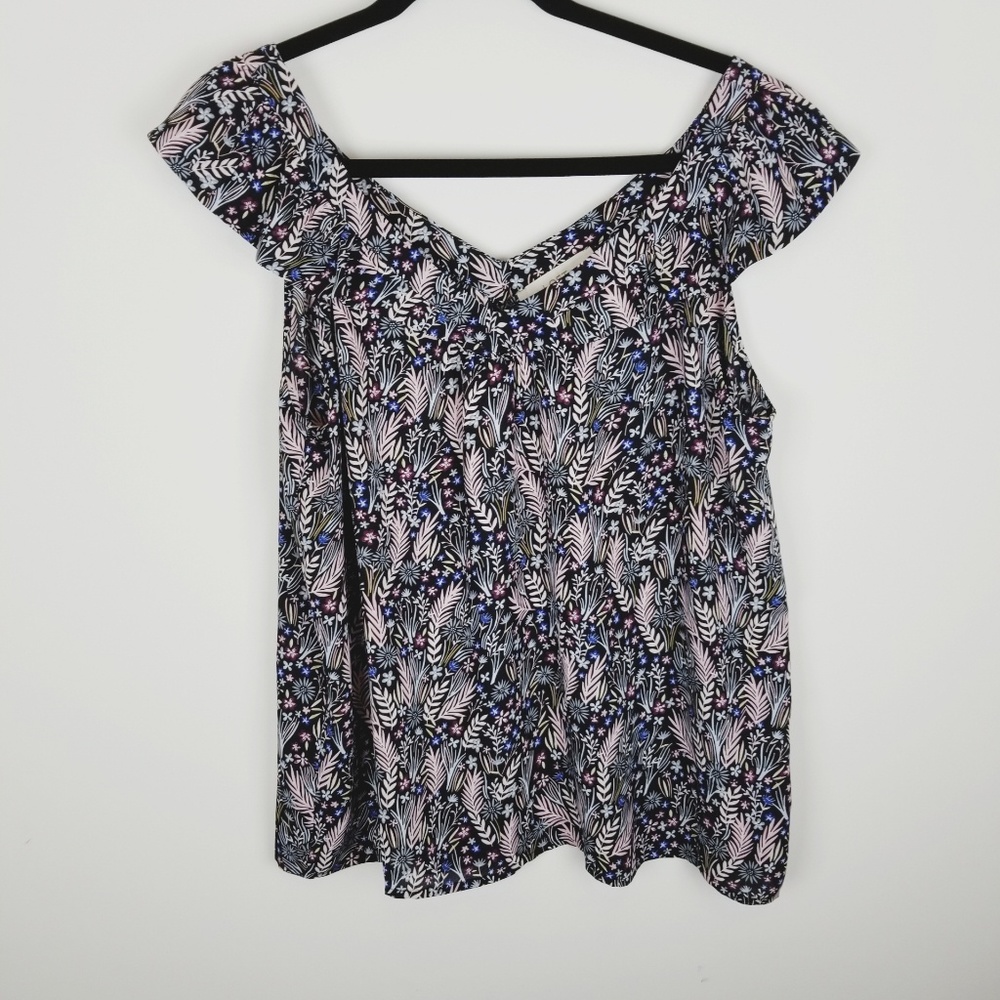 Loft cap sleeve floral semi sheer blouse petite
